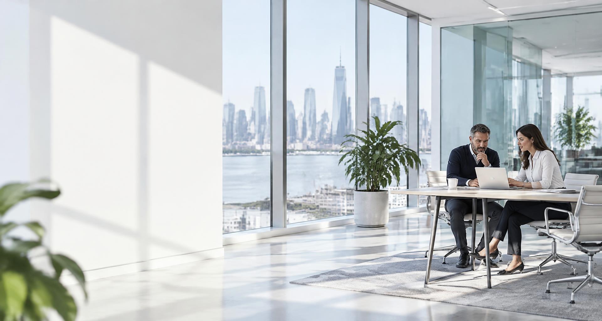 Finance professionals collaborating in a bright office